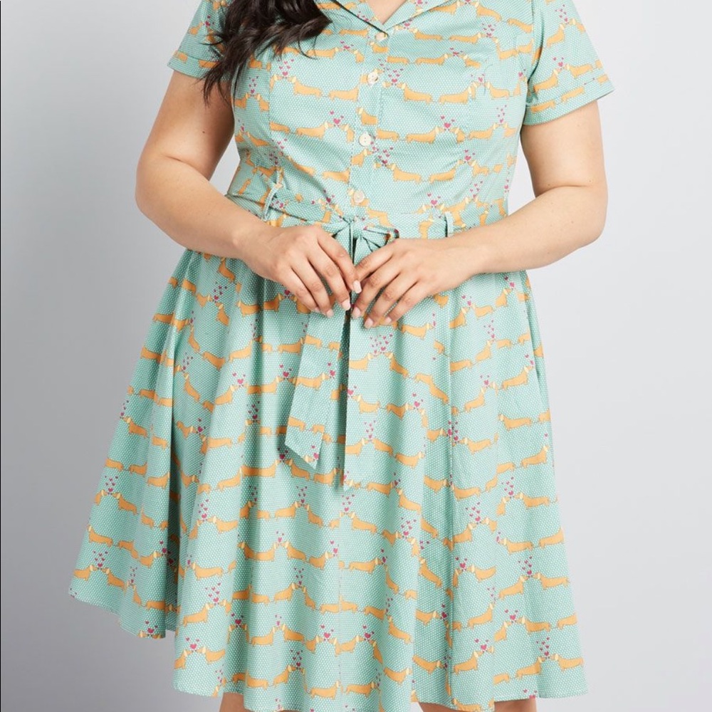 EUC ModCloth Energetic Rendition Dachshund Shirt Dress Size 1X